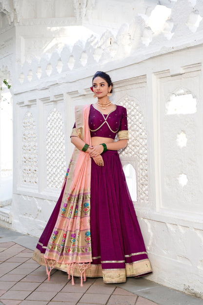 Royal Purple Vichitra Silk Lehenga Set | Paithni Border | Wedding & Festive Wear