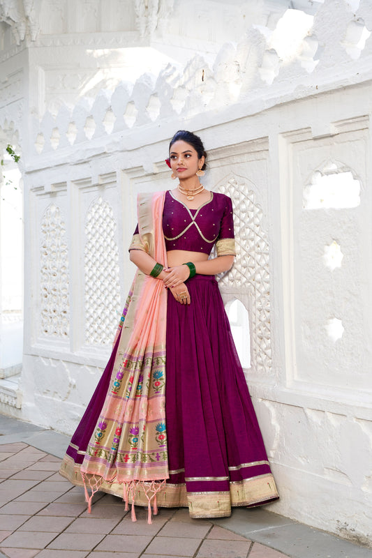 Royal Purple Vichitra Silk Lehenga Set | Paithni Border | Wedding & Festive Wear