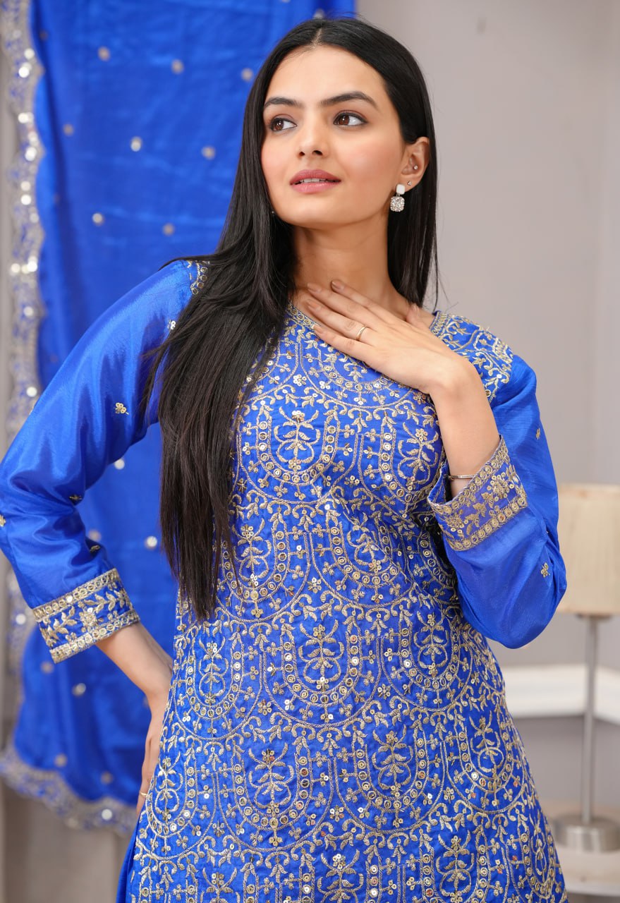 Chinon Sequence Embroidered Sharara Suit Set for Women - Traditional & Party Wear