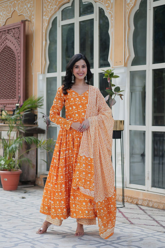 Pure Cotton Yellow Kurta Set with Fancy V Neck and Dupatta