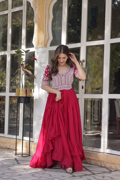 Designer Star Georgette Pink Kurti with Lehenga Set Embellished with Beads and Sequins Work