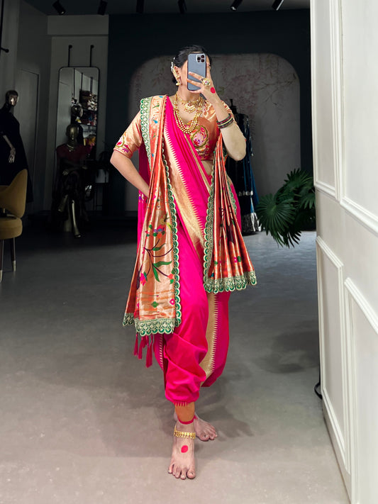 Premium Jacquard Silk Paithani Zari Weaving Pink Saree Set with Dupatta | Traditional Ethnic Wear