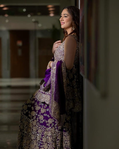 Foux Gorgette Thread Work Top with Sequins and Sharara Set