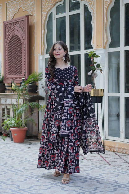 Pure Cotton Navy Blue Suit Set with Fancy Round Neck – Elegant Everyday Wear