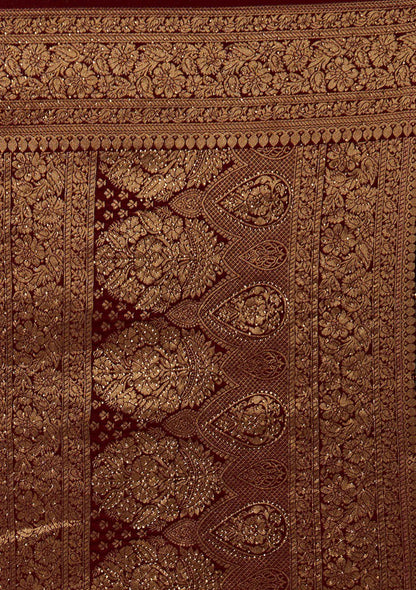 Banarasi Maroon Soft Silk Saree with Jacquard Border Blouse