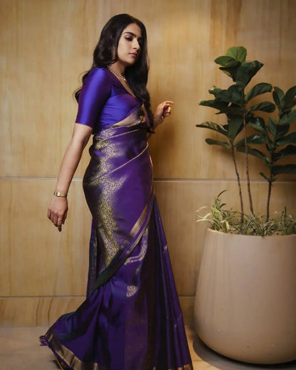 Royal Blue Soft Lichi Silk Saree with Rich Pallu & Jacquard Work