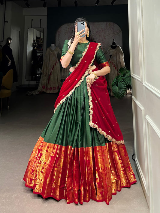 Narayan Pattu Zari Woven Green Lehenga Set with Embroidered Georgette Dupatta