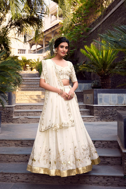 Silver Glosy Lehenga Set with Sequins, Embroidery & Foil Work