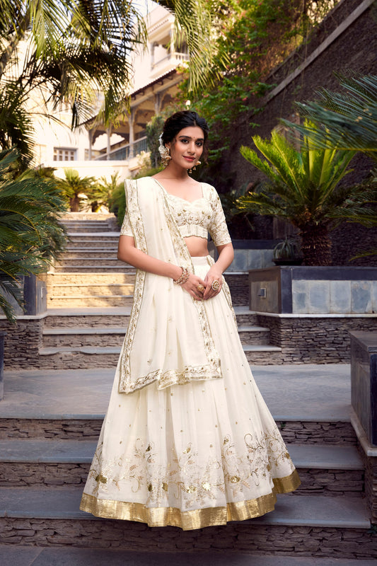 Silver Glosy Lehenga Set with Sequins, Embroidery & Foil Work
