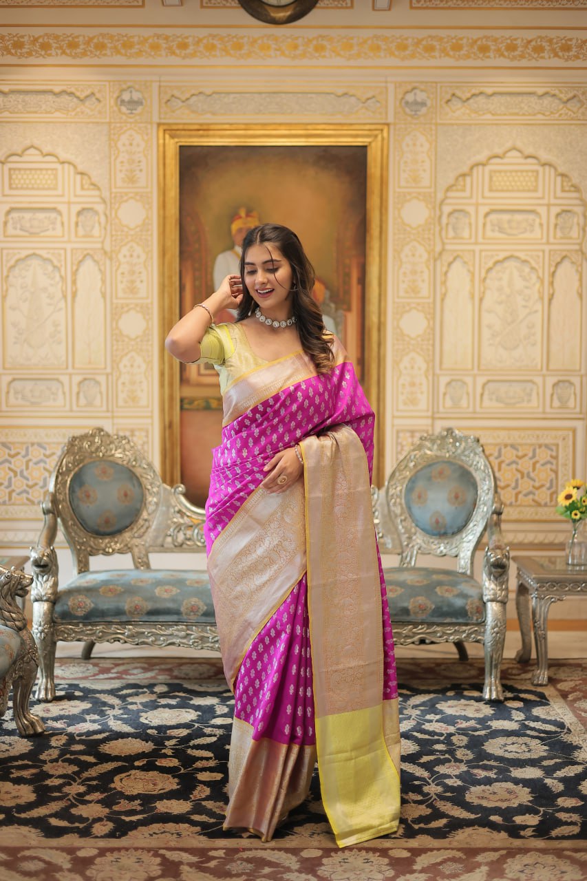 Hot Pink Banarasi Silk Saree By Stylish Ethnic