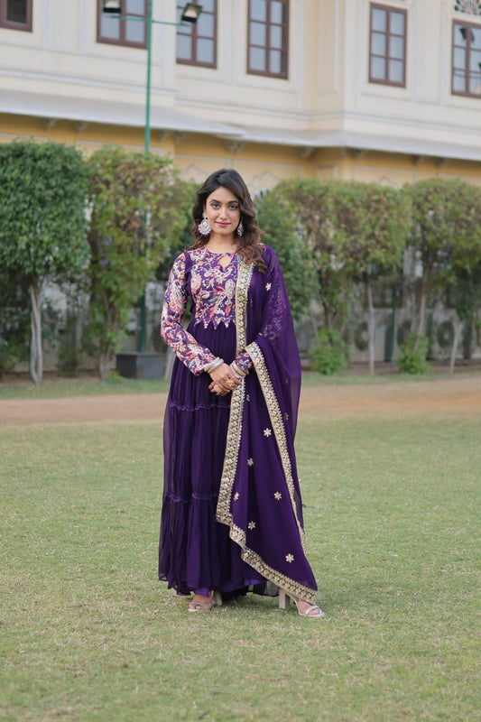 Purple Colour Premium Readymade Gown With Dupatta By Stylish Ethnic