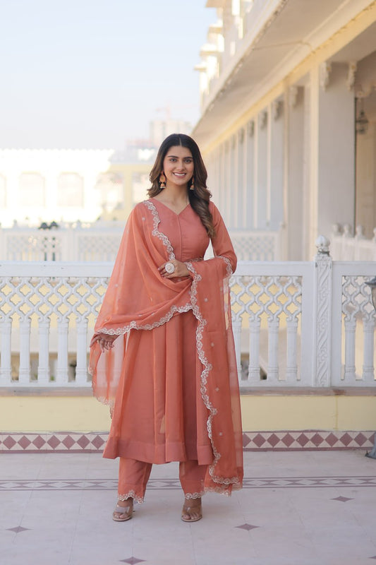 Peach Wedding Anarkali Suit Set By Stylish Ethnic