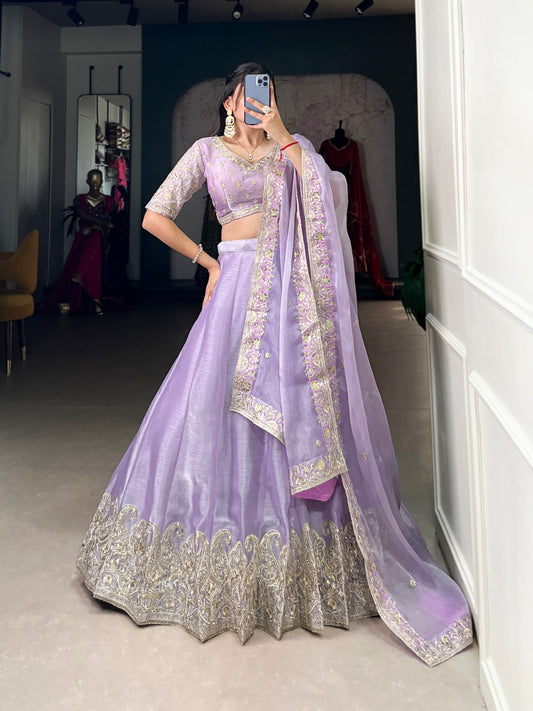 Lavender Burberry Silk Lehenga Set