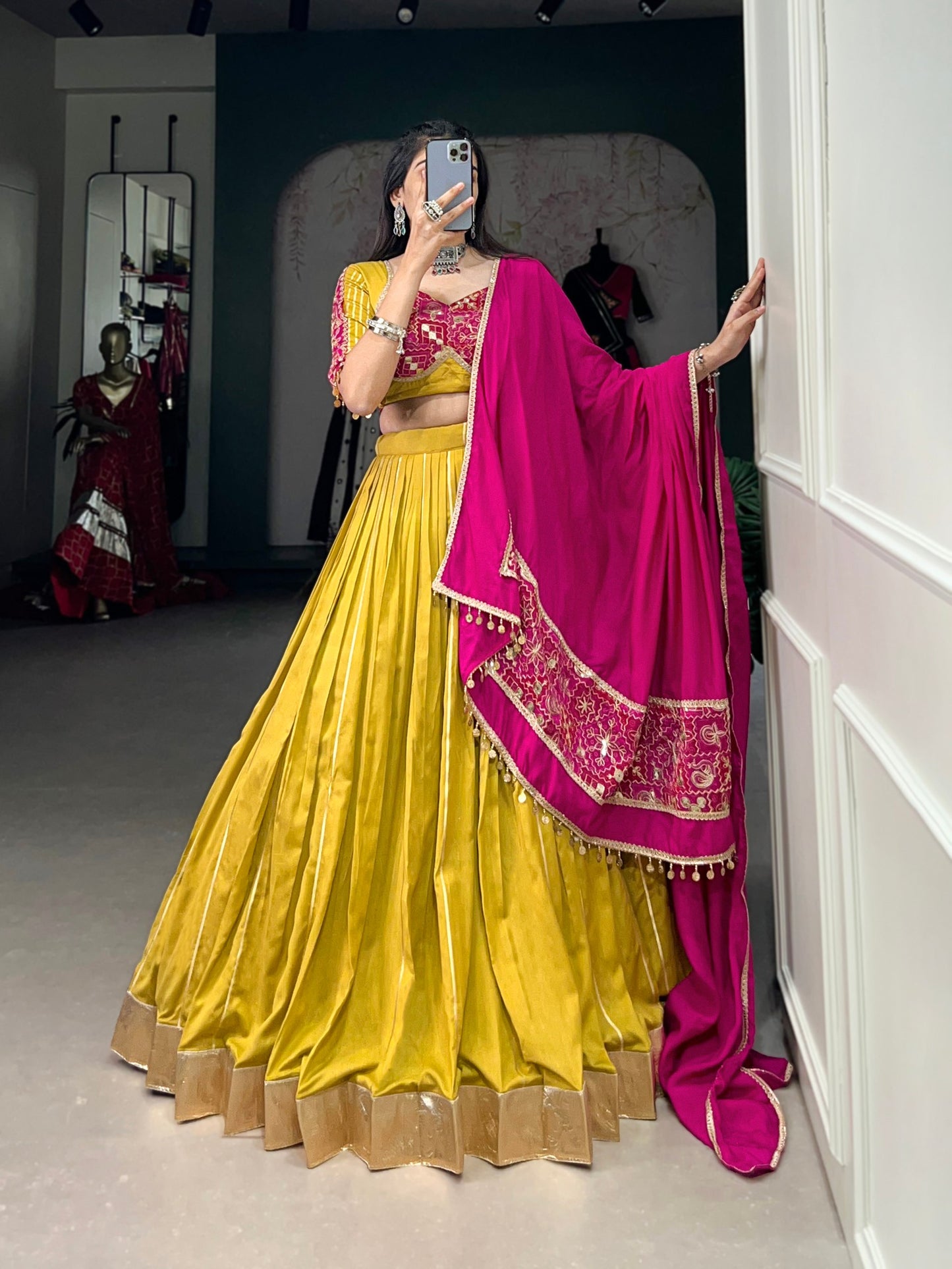 Mustard Chanderi Readymade Lehenga Choli