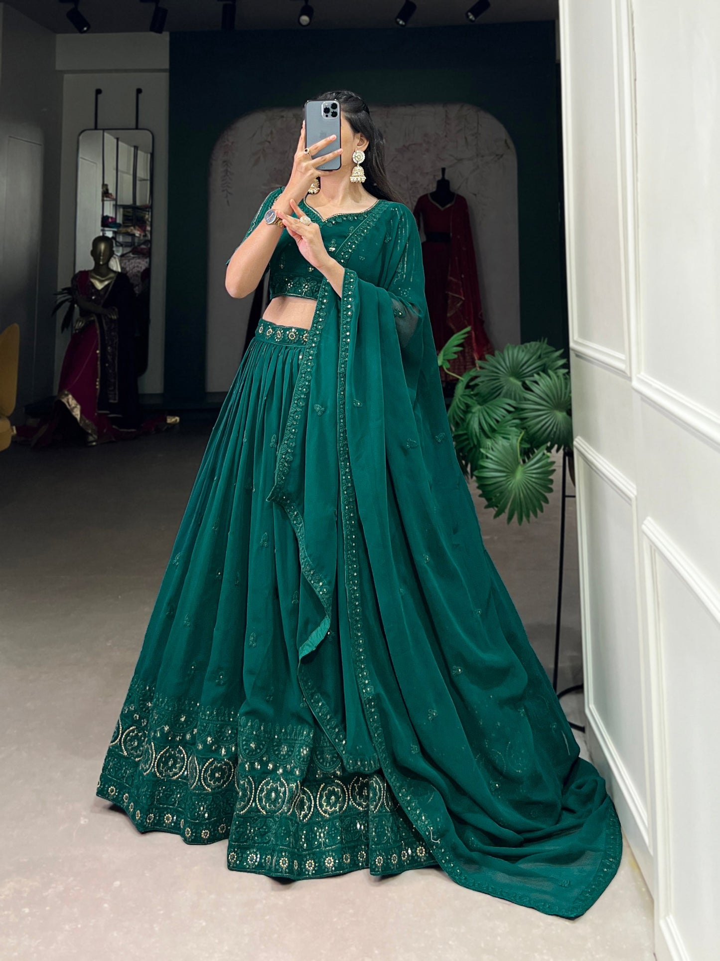 Green Color Sequence Embroidery Work Georgette Lehenga Choli