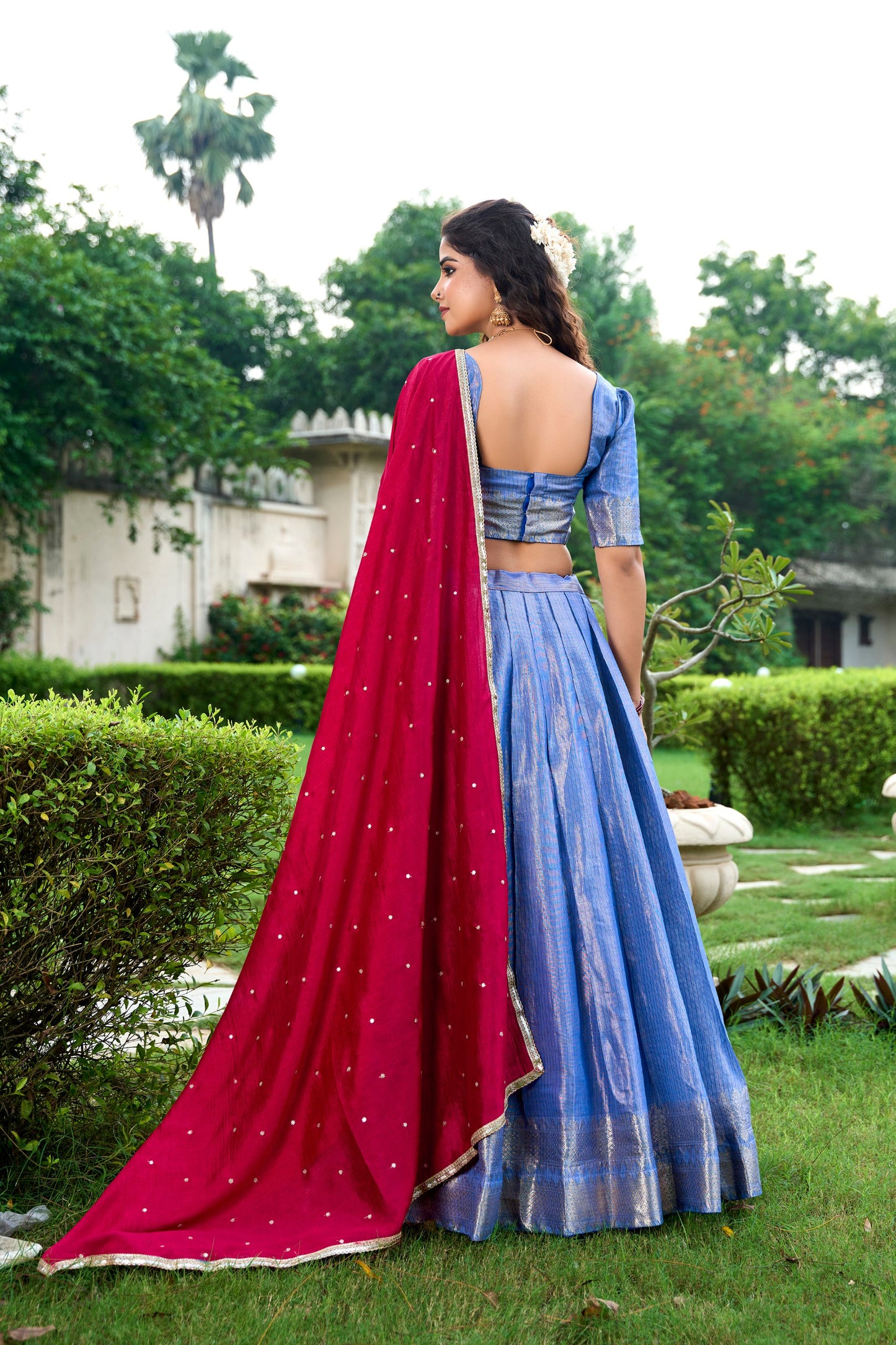 Royal Blue Zari Weaving Work Kanchipuram Lehenga