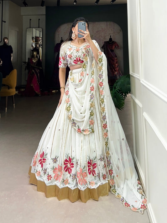 White Wonder Adorned With Delicate Embroidery Lehenga Choli