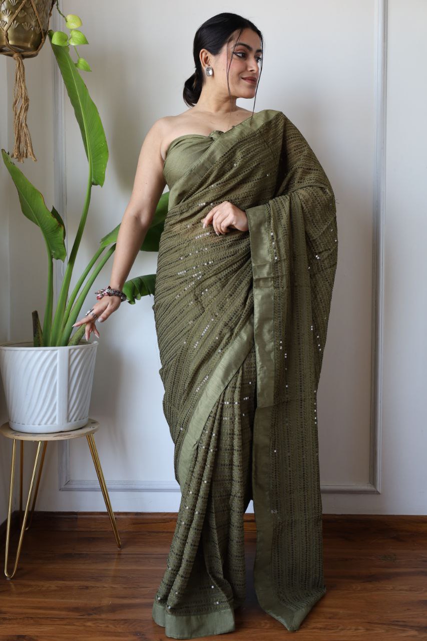 Beautiful Designer Heavy Georgette Exclusive Sequanc Saree