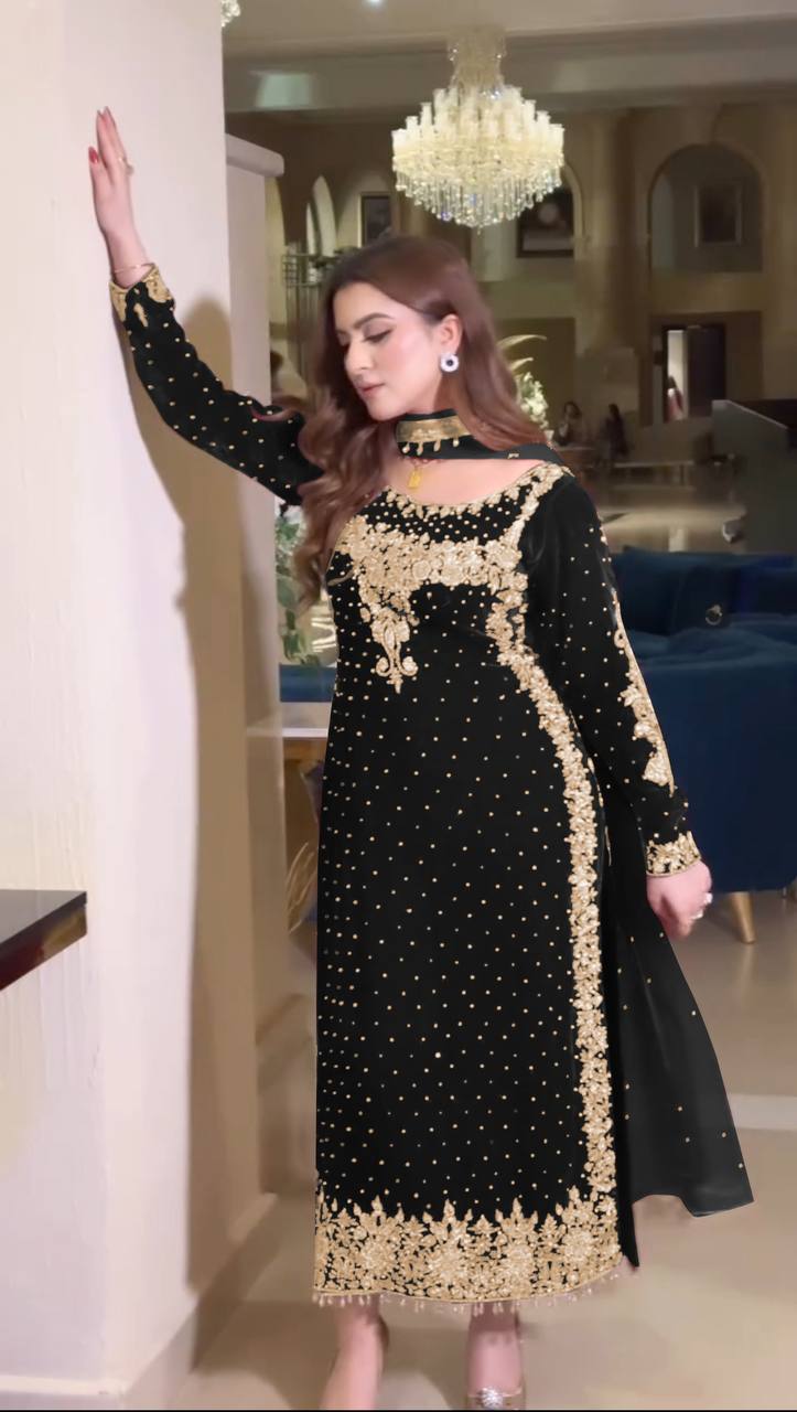 Black Color Heavy Embroidery Sequence Work Salwar Suit