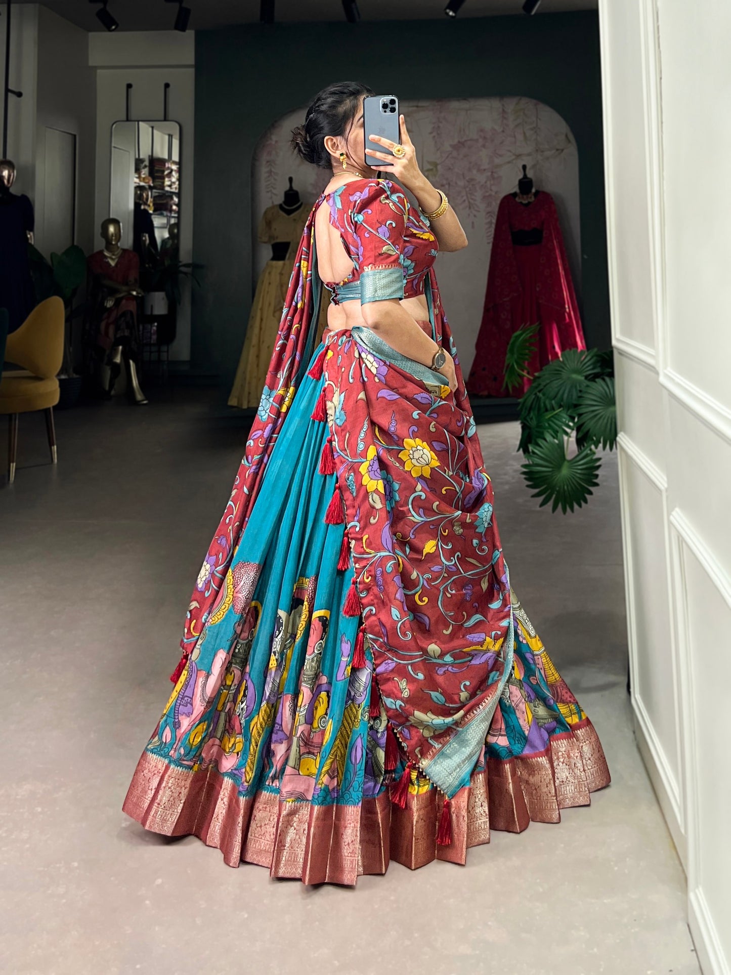 Firozi Blue Colour Party Wear Designer Dola Silk Floral Print Lehenga Choli