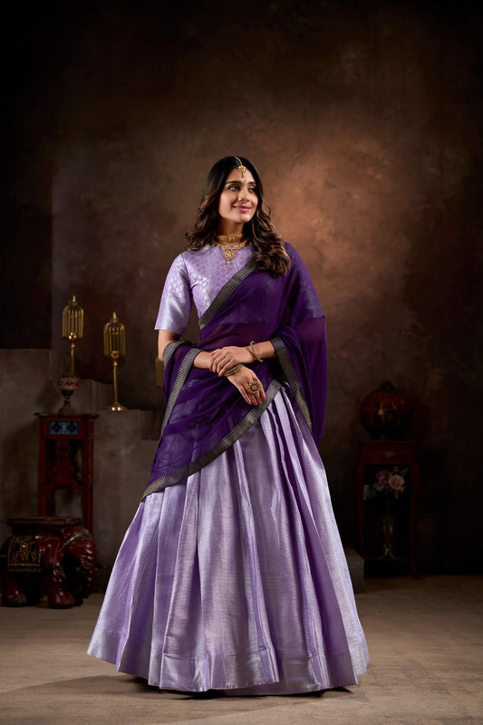 Lavender Zari Work Ready to Wear Lehenga & Unstitched Blouse With Dupatta