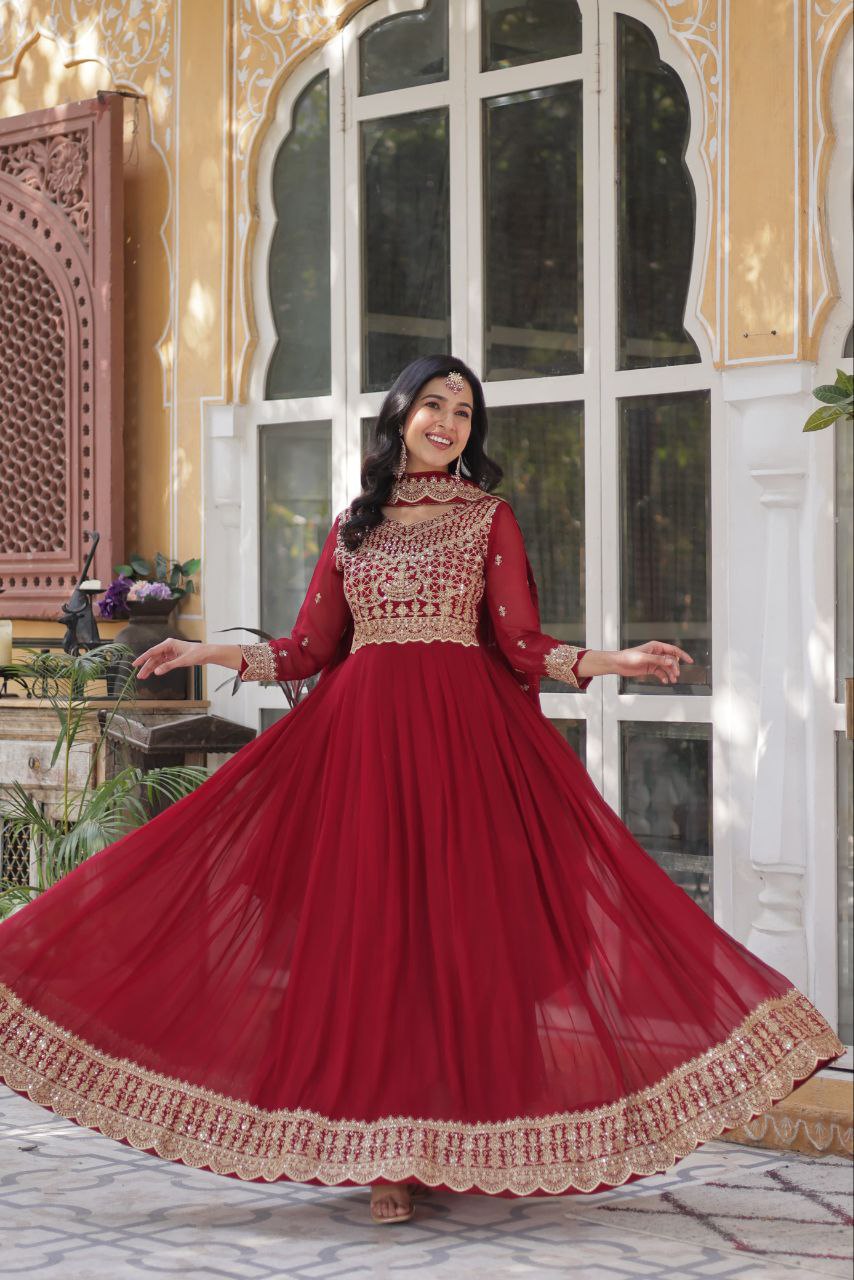 Maroon Premium Designer Readymade Gown Collections - Elegant, Embroidered & Luxe Styles