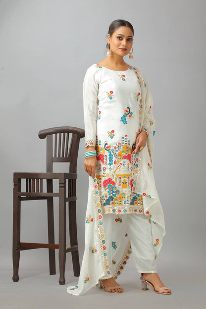 White Premium Designer Peacock Designer Kurta Set With Dupatta