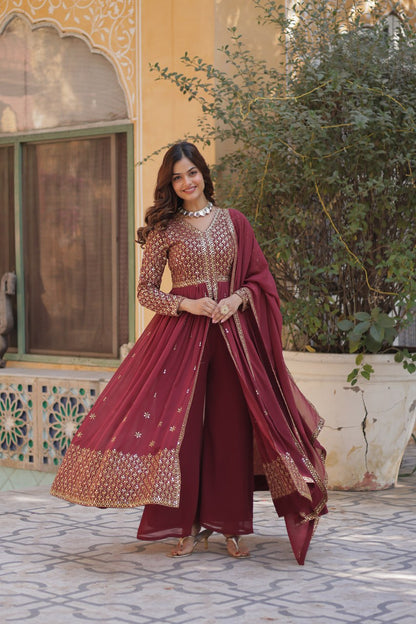 Designer Brown Color Three Piece Suit Set