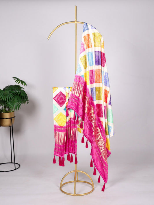Pure Gaji Silk Digital Print Dupatta with Tassels