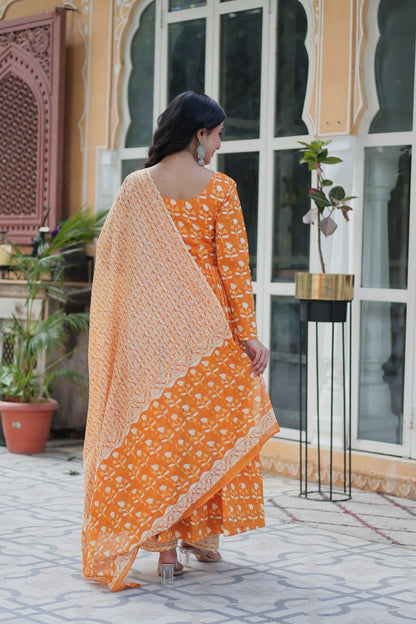 Pure Cotton Yellow Kurta Set with Fancy V Neck and Dupatta