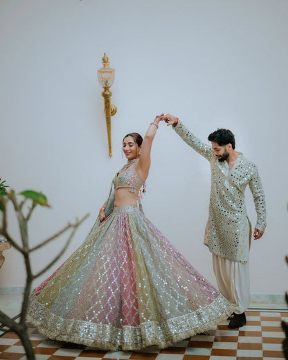Fox Georgette Semi-Stitched Lehenga Set with 3.5 Meter Flair and 9mm Sequin Work