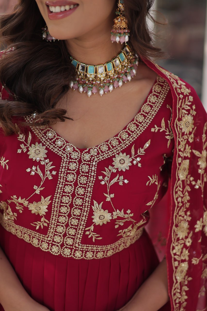 Pink Faux Blooming Multi-Sequins & Zari Embroidered Gown with Dupatta