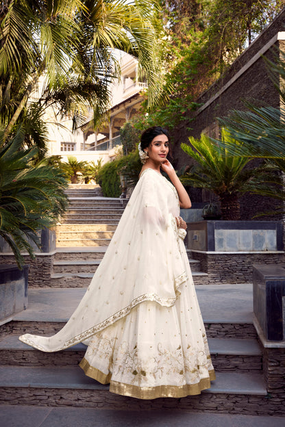 Silver Glosy Lehenga Set with Sequins, Embroidery & Foil Work