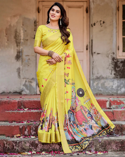 Haldi Ceremony Special Pure Silk Rich Yellow Saree