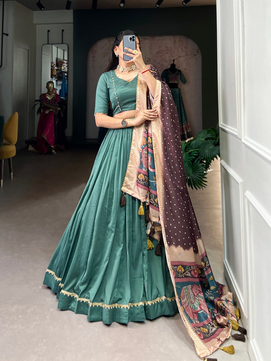 Stunning Sky Blue Cotton Plain Lehenga Choli With Dupatta