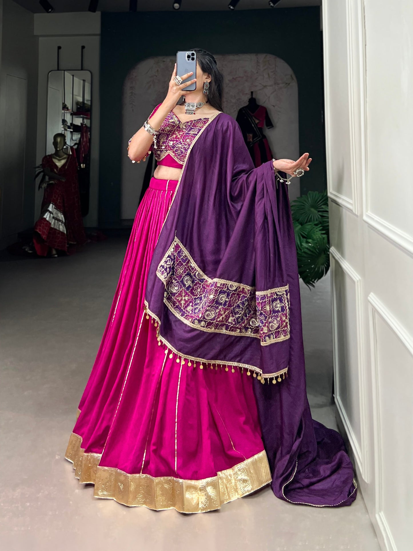 Rani Pink Chanderi Readymade Lehenga Choli