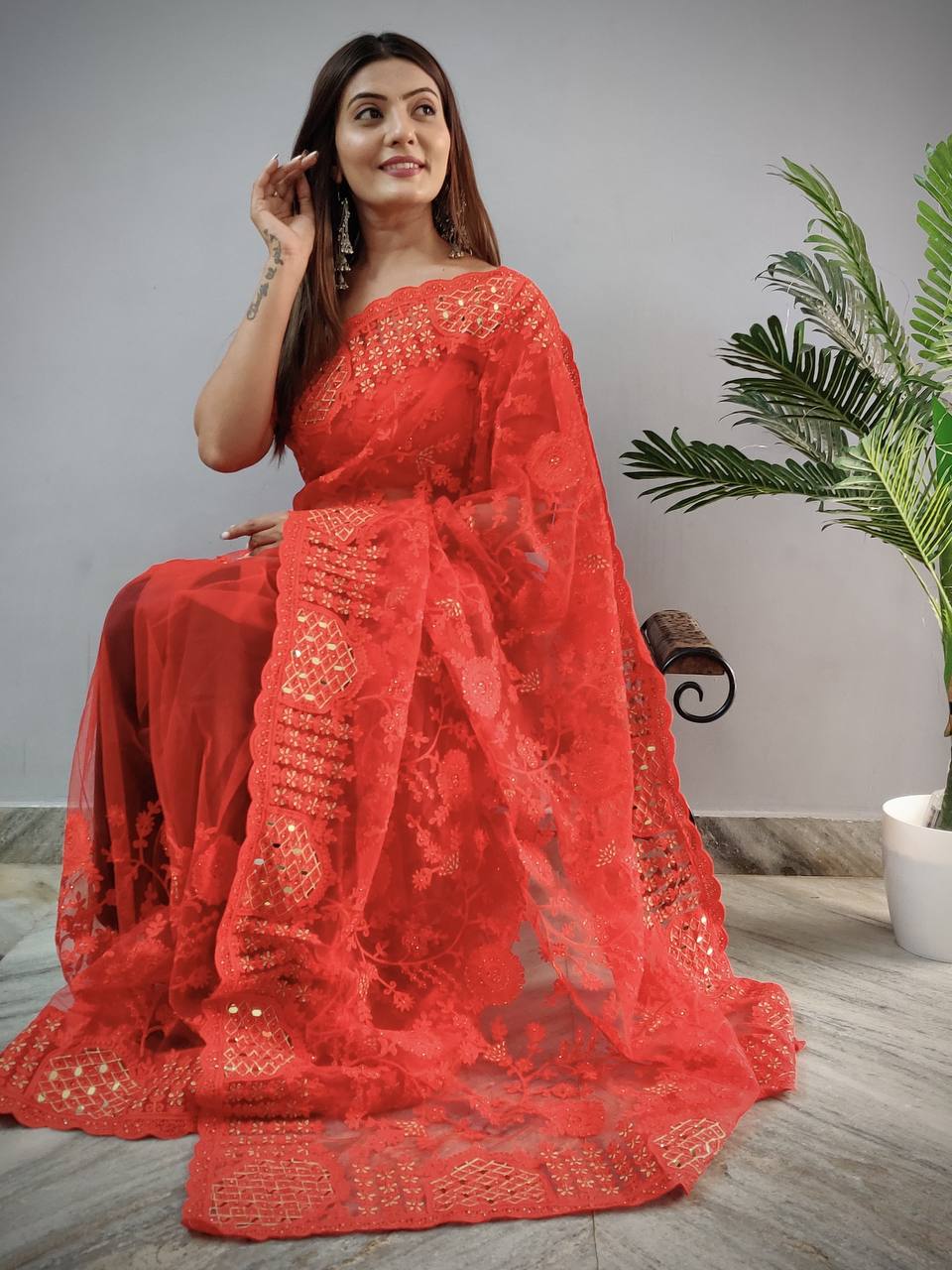 Heavy Butterfly Net Presents A Superhit Mirror Saree