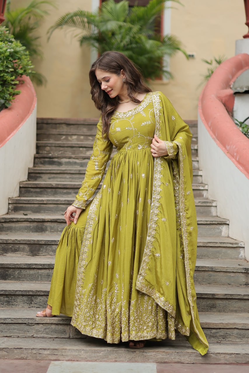 Parrot Green Color Designer Three Piece Sharara Suit