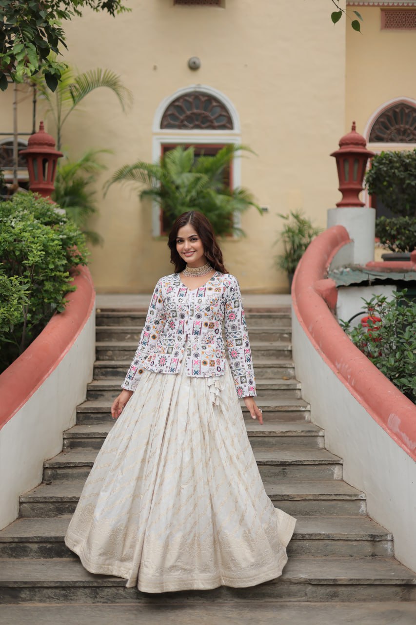 White Color Rich Embroidery Work Indo Western in Georgette Ready to Wear