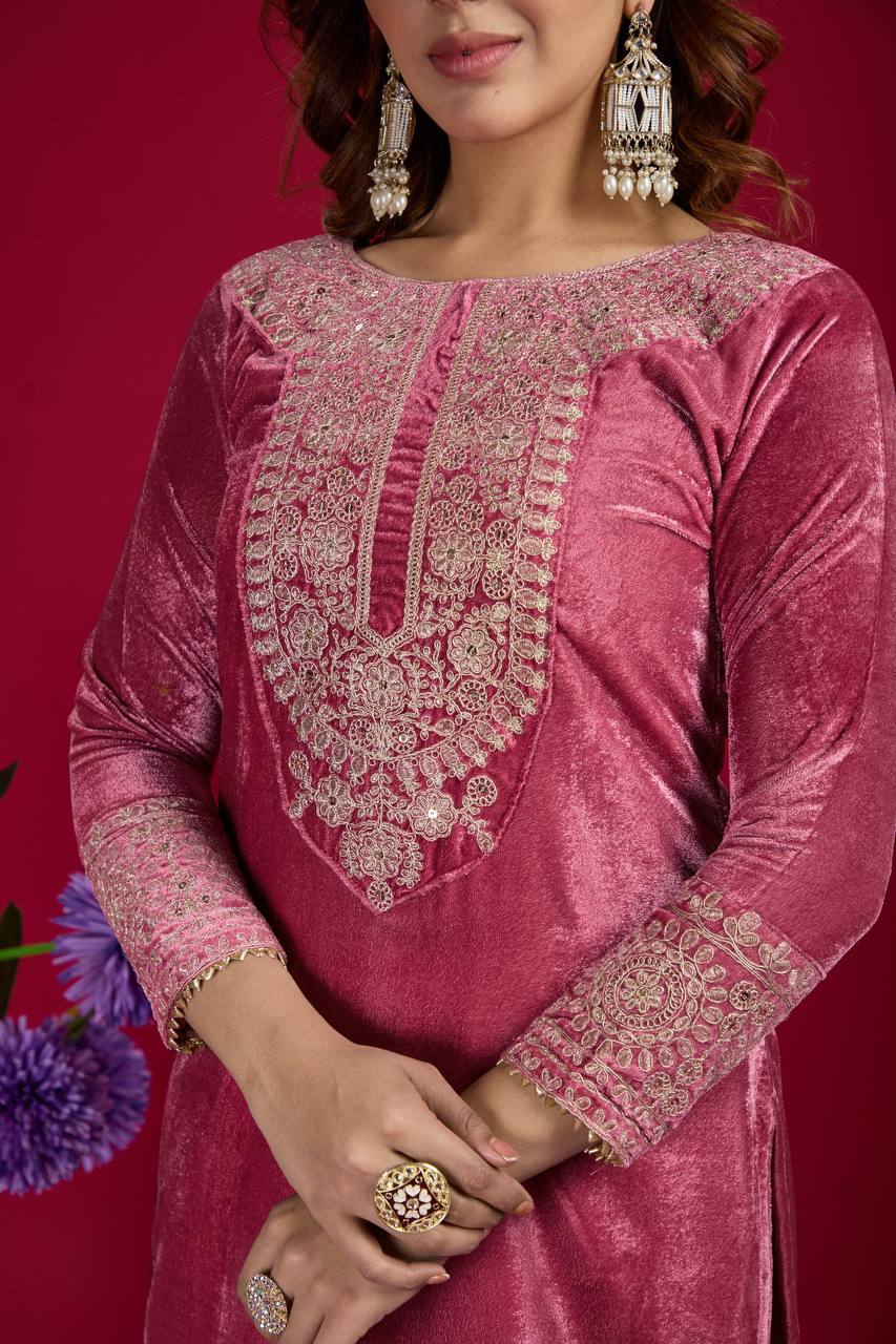 Function Wear Velvet Pink Color Salwar Suit With Duptta