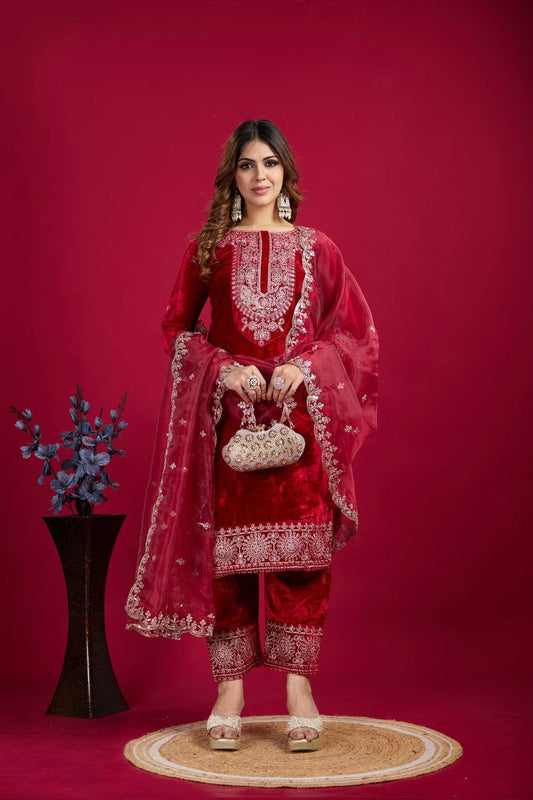 Function Wear Red Color Salwar Suit With Duptta