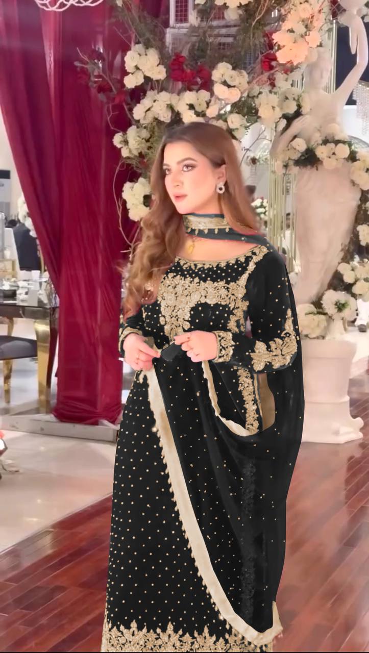 Black Color Heavy Embroidery Sequence Work Salwar Suit