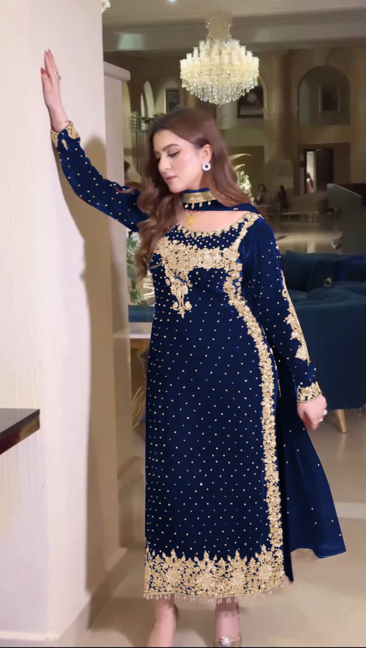 Blue Color Heavy Embroidery Sequence Work Salwar Suit