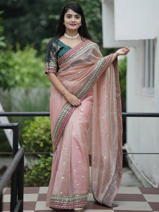 Pink Banarasi Silk Saree With Blouse Piece