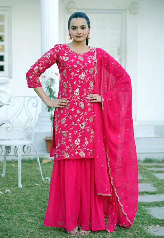Floral Embroidered Regular Sequinned Kurta with Sharara & Dupatta