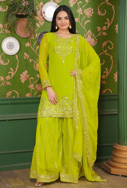 Georgette Embroidered Sharara Suit Set with Dupatta – Fully Stitched Partywear for Women