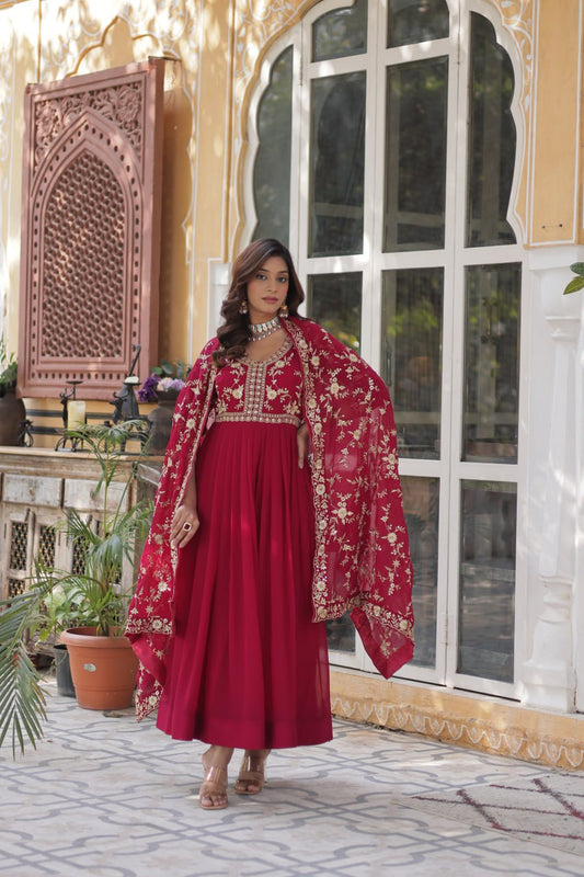 Pink Faux Blooming Multi-Sequins & Zari Embroidered Gown with Dupatta
