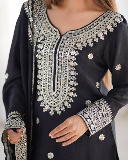 Pure Chinnon Silk Embroidered Sharara Set with Dupatta – Fully Stitched Party Wear