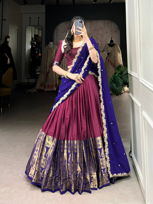 Narayan Pattu Zari Woven Pink Lehenga Set with Embroidered Georgette Dupatta