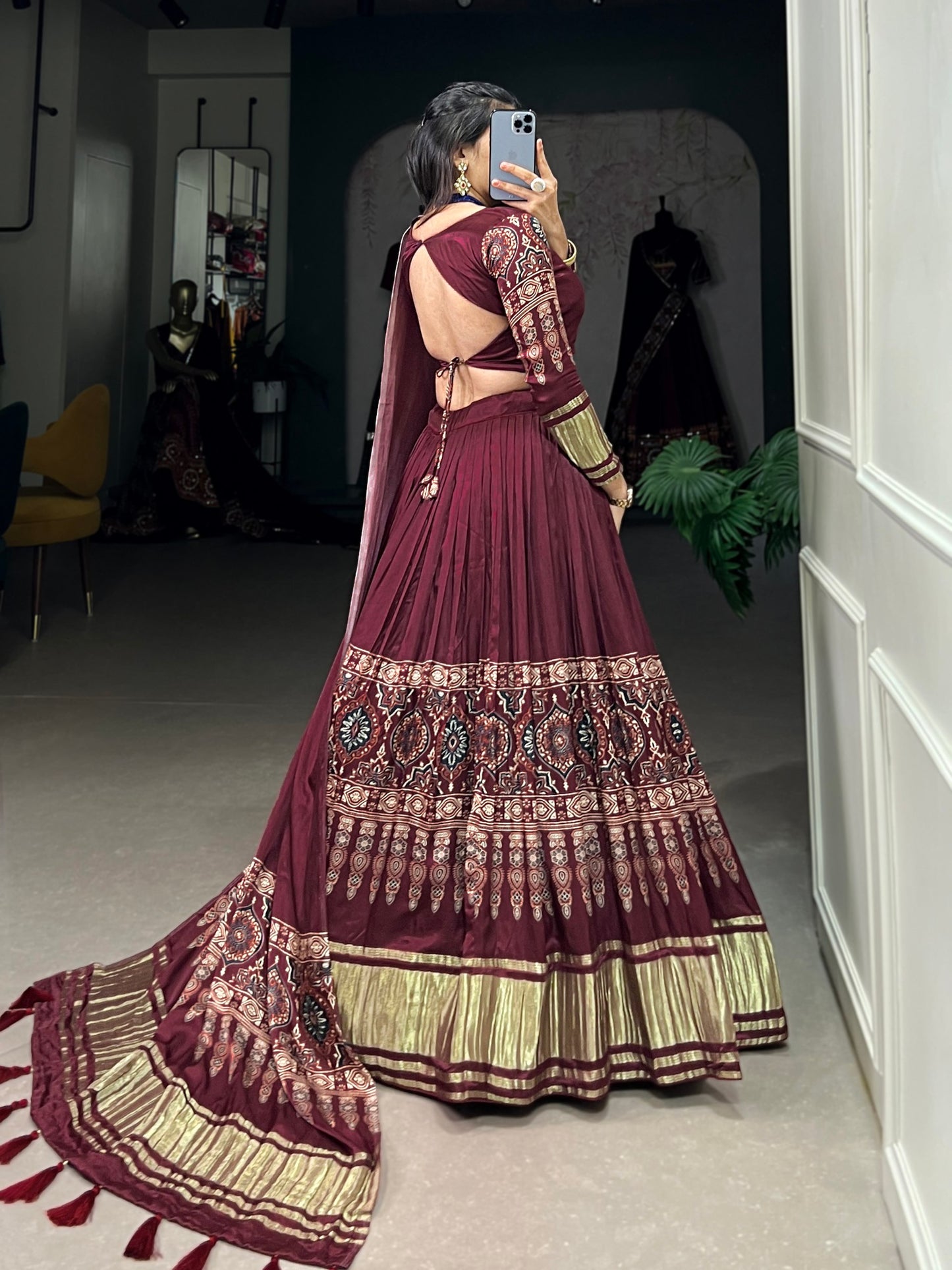 Exquisite Gaji Silk Maroon Lehenga Choli with Digital Print and Lagadi Patta